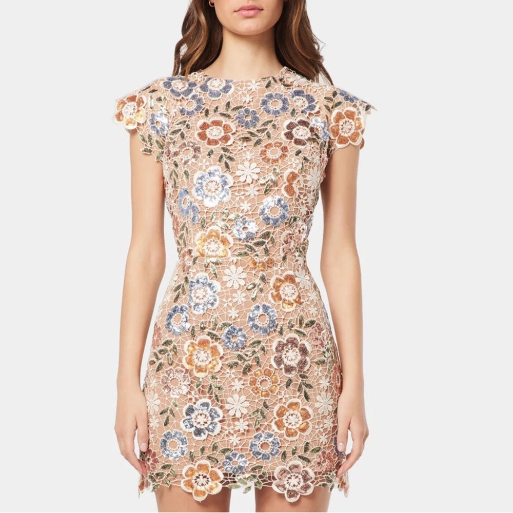 Elliatt Geode Floral Crochet Mini Dress with Sequins Women’s XS